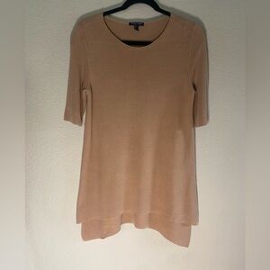 Eileen Fisher Round Neck Top Tunic Women's Tan Tencel Lyocell Blouse Sz M petite
